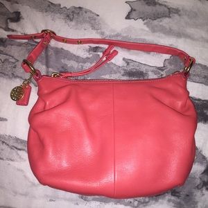 Small Pink Leather Coach Purse with Charm